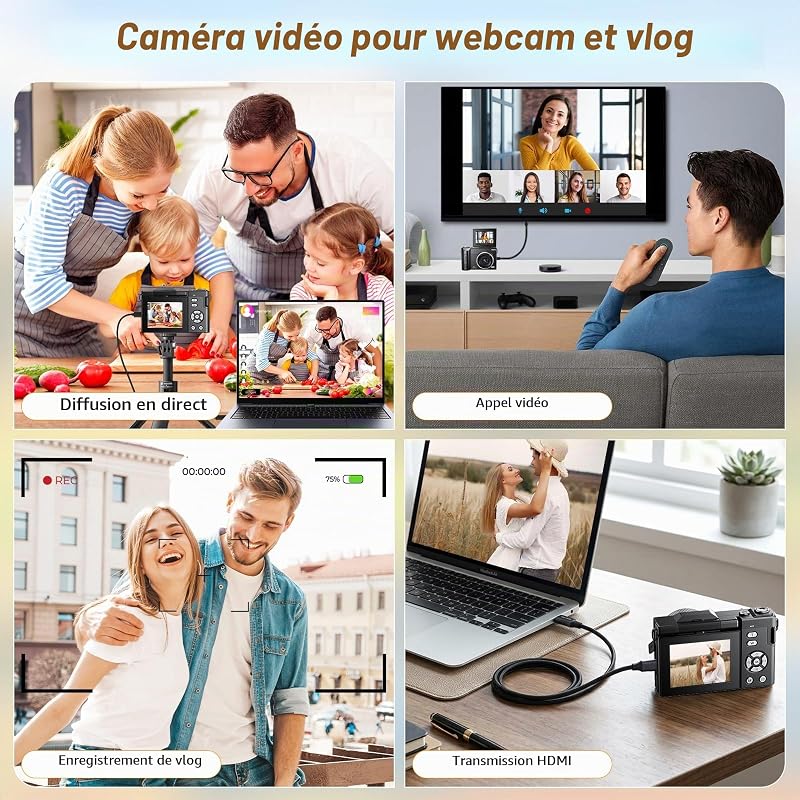 4K Appareil Photo Numérique 48MP Autofocus Compact Caméra avec 2.8'' Écran Rabattable 180° Digital Camera Zoom Numérique 16X avec Carte 32GB pour Adolescents Débutants Adulte (Noir) — photo 7 sur 7