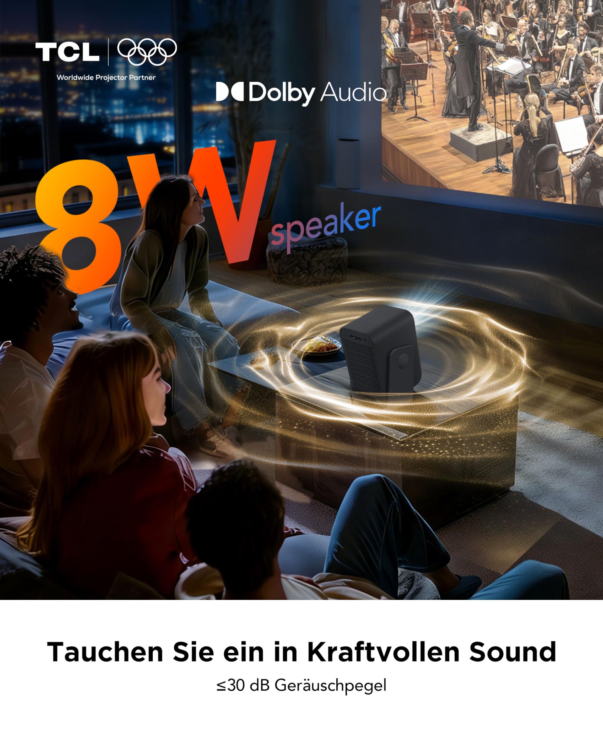 TCL C1 Smart Mini Beamer, Integriertes Offizielles Google TV/Netflix/APV, Projektor 4K 1080p, Autofokus & 6D Keystone, Dolby 8W, WLAN, Bluetooth, 285° Drehbar für Handy, Heimkino, Deckenprojektion 4