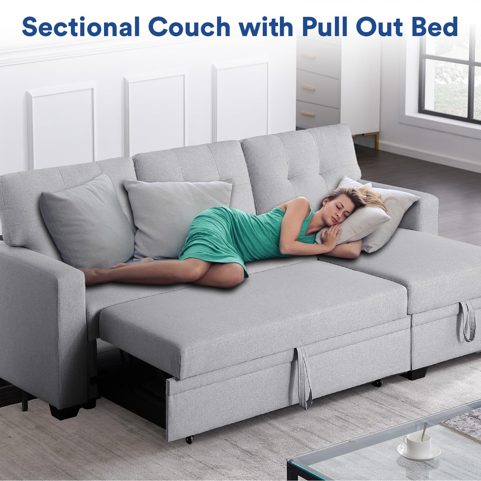 Mua Rovibek 4-in-1 Convertible L Shaped Couch with Pull Out Bed and ...