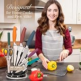 Nuovva 8-Piece Kitchen Knife Set with Spinning Block Colorful Stainless Steel view 2