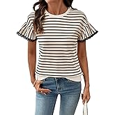 SHEWIN Women Summer Loose Fit Tops Trendy Rib Knit Stripe Shirt Business Dressy Casual 2026