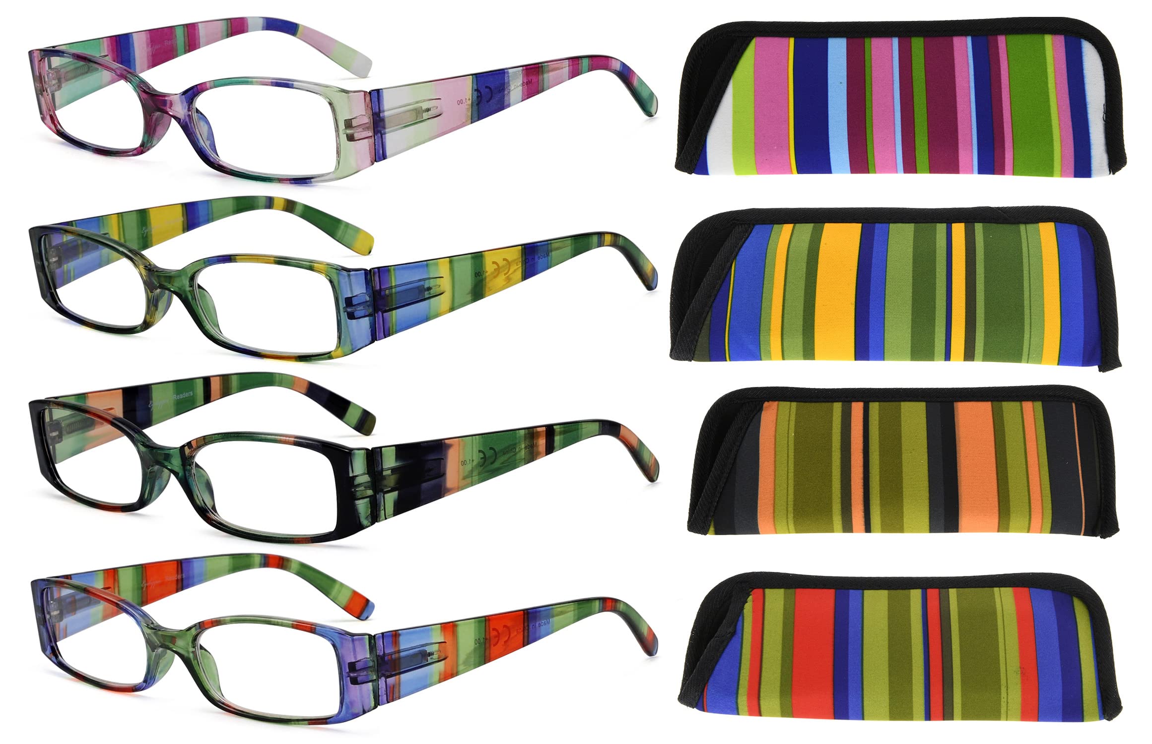 Eyekepper 4-Pack Striped Temples Spring Hinge Reading Glasses