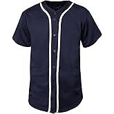 Hat and Beyond Mens Baseball Jersey Button Down T Shirts Hipster Plain Hip Hop 1UPA02