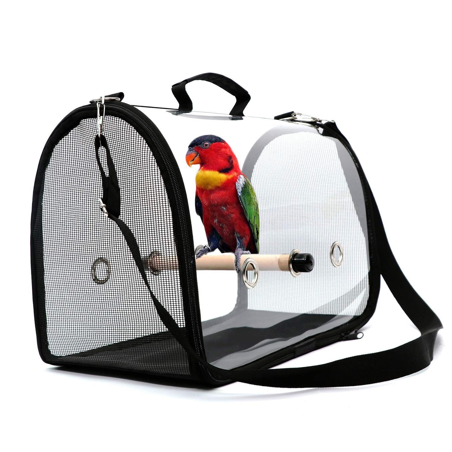 Mildair Lightweight Bird Carrier, Bird Travel Cage PVC Transparent Breathable Parrot Handbag with a Wooden Stick