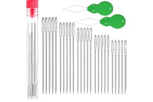 GENERIC 25Pcs Large Eye Sewing Sharp Needles - Stainless Steel Handmade Quilting & Embroidery Needles Set with 2 Threaders for Crafts Projects‌