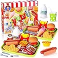 Zomiboo Pretend Play Food Toy Set for Kid Kitchen, Fake Food Plastic Burgers Sandwich Toys Pretend Playset Preschool Role Play Kitchen Restaurant Sets Christmas Birthday Gift for Girls Boys