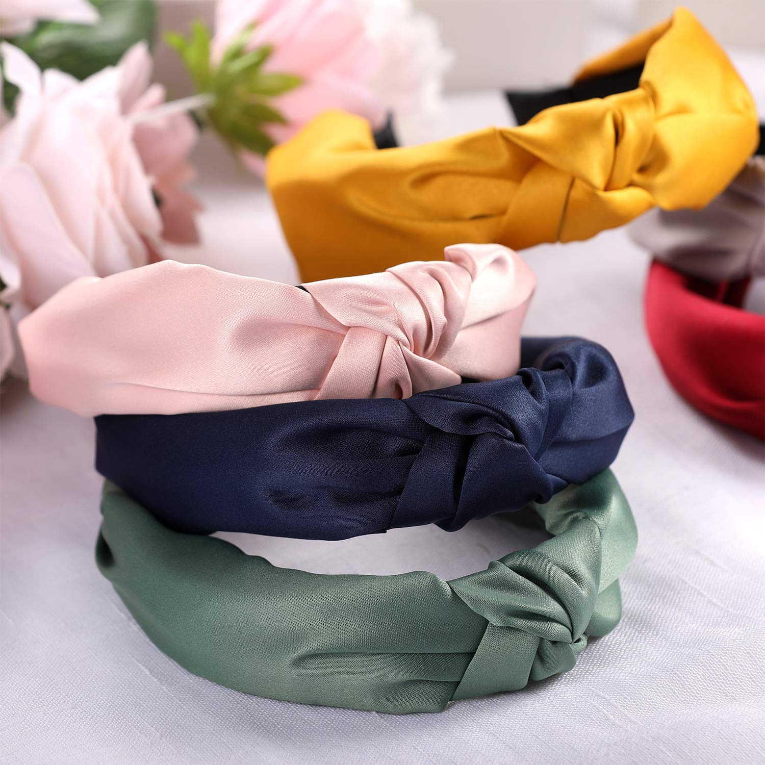 Satin Headbands for Women Girls, Funtopia 9 Pcs Wide Plain Turban Twist knotted Headband Fashion Cross Knot Hair Bands with Solid Colors : Beauty