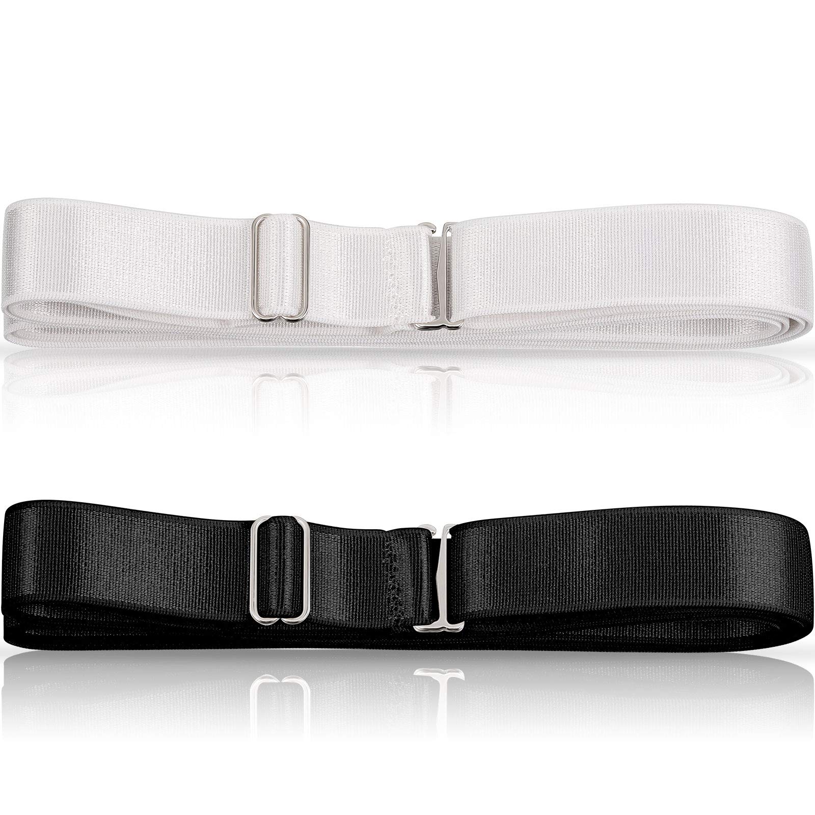 2 Pieces Elastic Shirt Stay Belts Underwear Adjustable Shirt Holder, 2.0 x 120 cm/ 0.8 x 47.2 inch, Black, White