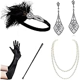 BABEYOND 1920s Flapper Accessories Gatsby Costume Accessories Set 20s Flapper Headband Pearl Necklace Gloves Plastic Holder