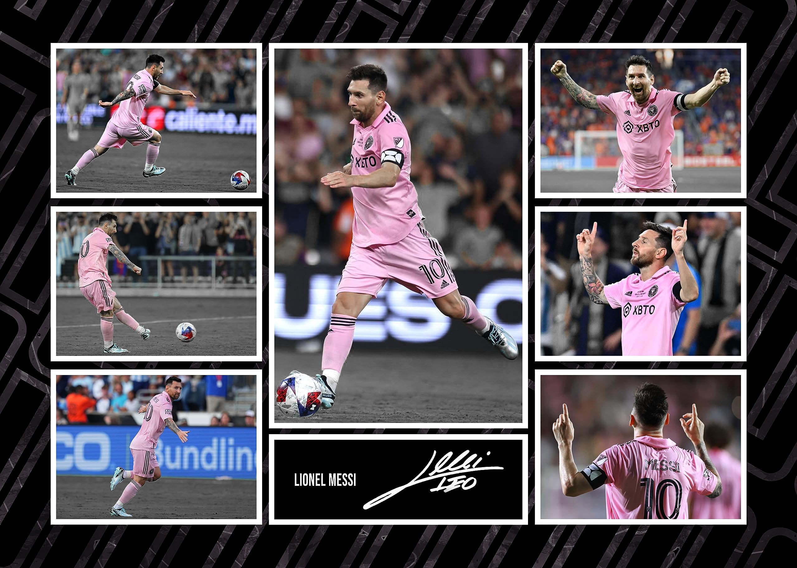 RJR PRINTS Lionel Messi - Miami Signed A4 Montage Photo Print Pre Printed Signature Autograph Football Gift