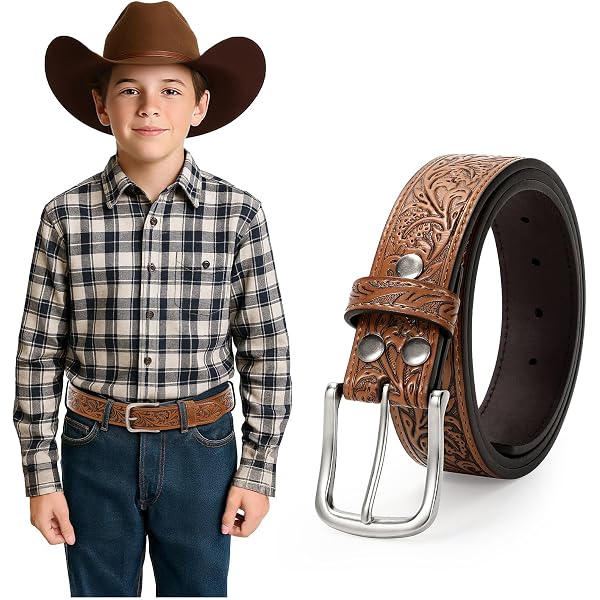 Brighton Men's Silver Creek Brown Western Scroll Belt Brown 32 at