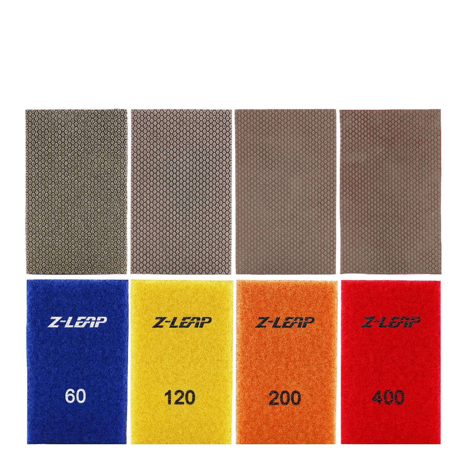 Z-LEAP Diamond Paper Sheet Electroplated Sandpaper Hook and Loop Nylon Backing for Hand Polishing Glass Porcelain Ceramic 4pcs