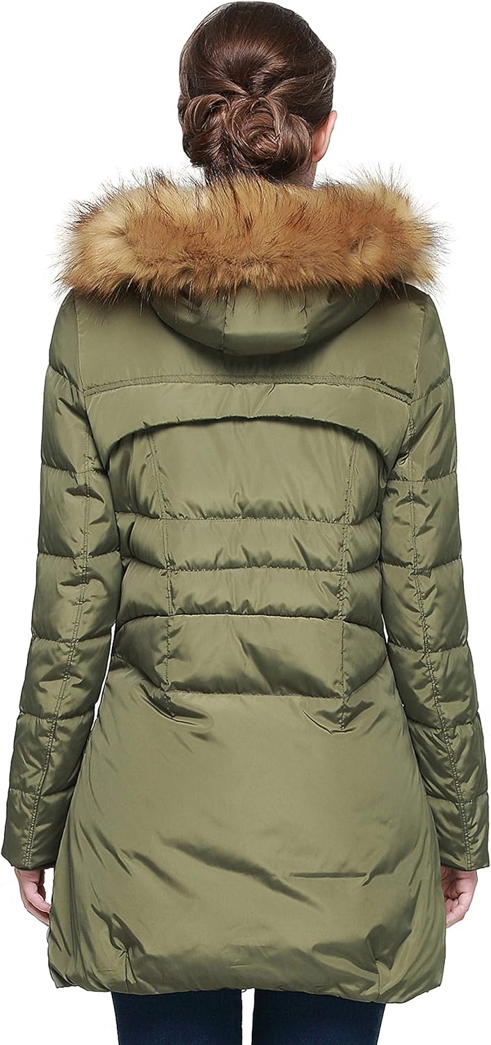 Orolay Women's Down Jacket with Faux Fur Trim Hood: Clothing