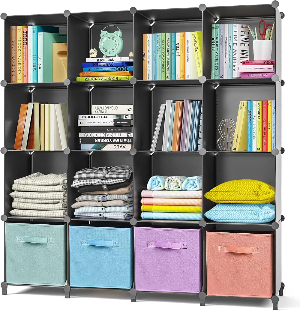 AWTATOS 16 Cube Bookcase Storage Unit 49.2 L x 11.8 W x 37.2 H Black ULPZ017