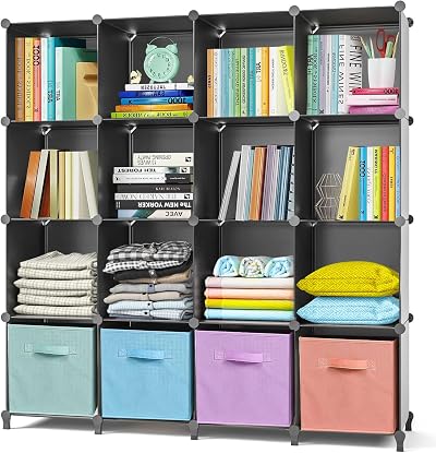 AWTATOS 16 Cube Bookcase Storage Unit 49.2 L x 11.8 W x 37.2 H Black ULPZ017