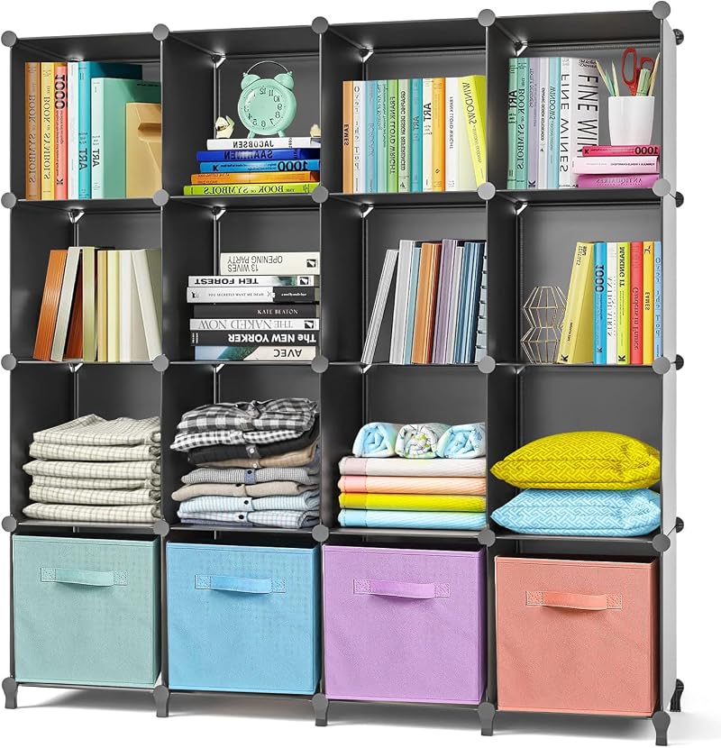 AWTATOS 16 Cube Bookcase Storage Unit 49.2 L x 11.8 W x 37.2 H Black ULPZ017