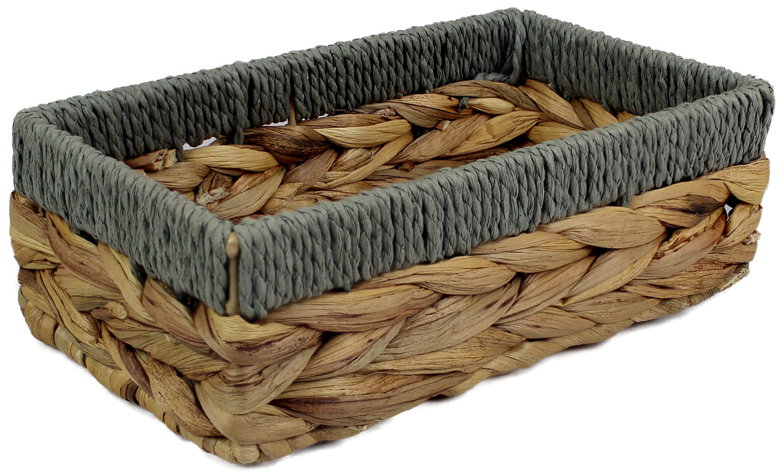 Rectangular Water Hyacinth Small baskets for storage Natural and Grey wicker basket shelves open Decorative gift box bathroom mini tray makeup bathroom Kitchen organiser (Small 24cm, 1x Basket)