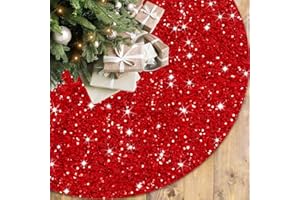 FOTSHARER Red Christmas Tree Skirt 21 Inches Shiny Tabletop Tree Skirt Sequin Tree Skirt Velvet Christmas Tree Skirt Mini for Holiday Decorations Glitter Sequins Tree Skirts New Year Decoration