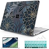 Mektron Case for 13.8" Microsoft Surface Laptop 7 2024 Surface Laptop 13.8 Inch Cover Fits Model 2036, Keyboard Cover +Screen Protector +Dust Plugs, Dahlia Flower C035
