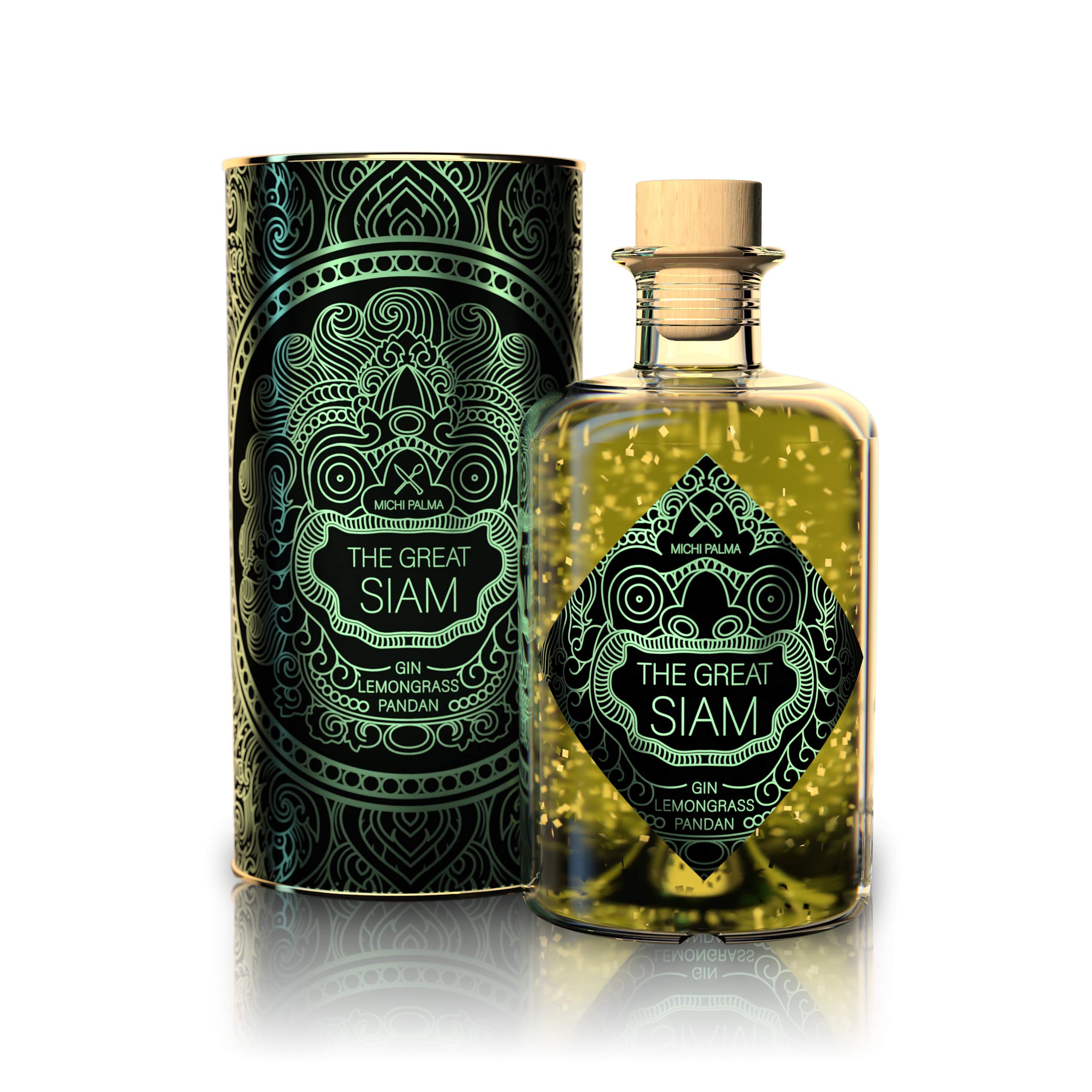Michi Palma | The Great Siam Lemongrass-Pandan (1 x 0.5 l) | Premium Spirituose auf Gin-Basis | Mit 23 Karat reinem Blattgold und edler Geschenkverpackung | Goldene Gin-Geschenkidee