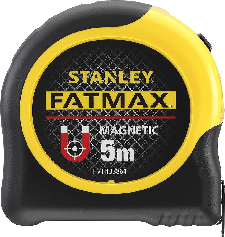 STANLEY Fmht0-33864 mètre Ruban magnétique 5m Gamme FATMAX - Ruban Large - Revêtement Blade Armor Thermoplastique et mylar Anti Abrasion et Anticorrosion - Position Zéro Réel - Boiter Bi matière