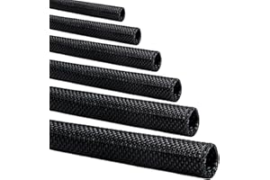 TEZIICUS Split-Sleeve Wire Loom for High-Temperature Automotive Harness and Home Cable Management, 25ft - 1/2 inch Braided Cable Management Sleeve Cord Protector, Self-Wrapping Split Wire Loom