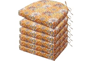 HARBOREST Outdoor Chair Cushions Set of 6, Water Resistant Patio Chair Cushions with Ties, Outdoor Seat Cushions for Patio Furniture, 17"x16"x2", Blooming
