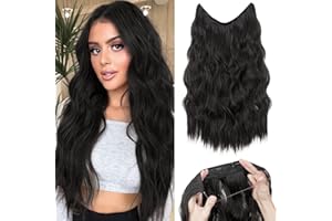 Hairro Darkest Brown Hair Extensions Invisible Halo Hair Piece with Adjustable Size Transparent Wire Headband 4 Secure Clips 