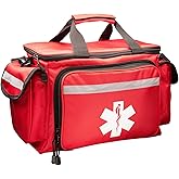 NOVAMEDIC Professional Red Empty Trauma First Aid Medical Bag, 15"x10"x9", Multi Compartment First Responder Carrier for EMT, Paramedics, Emergency and Medical Supplies Kit