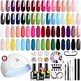 MEFA 56 Pcs Gel Nail Polish Kit with U V Light, 32 Colors Hot Pink Colorful Gel Nail Kit Glitter nail Polish Set Nail Art Decorations Manicure Tools DIY Gifts