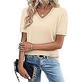 Zeagoo Womens Short Sleeve Sweaters 2026 Summer Lightweight V Neck Pullover Tops Dressy Business Casual Blouses Clothes