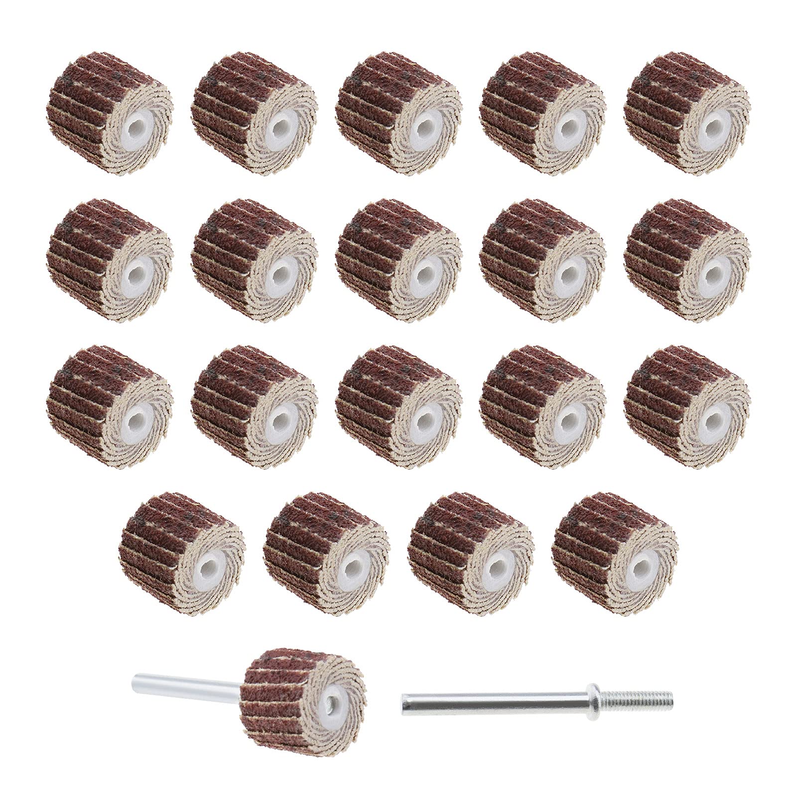eMagTech 20Pcs 80 Grit Flap Wheel Sandpaper Sanding Disc for Rotary Tools with Long Handle Shank Mandrel 13x12x3mm/0.51x0.47x0.12inch Emery Cloth Polish Tool Accessories