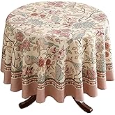 patdrea Designer Vintage Round Tablecloth,Pink Linen Table Cloth with Birds Pattern,Colorful Decoration French Table Cover for Kitchen Dining,Thanksgiving,Party,Christmas,Diameter 55"-Kulom a