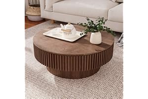 FGXJY Round Coffee Table with Storage, Modern Wooden Coffee Table with Solid Wood Veneered, Circle Center Table Accent Tea Table for Living Room Apartment Small Space (31.5''L × 31.5''W × 14''H, Walnut)