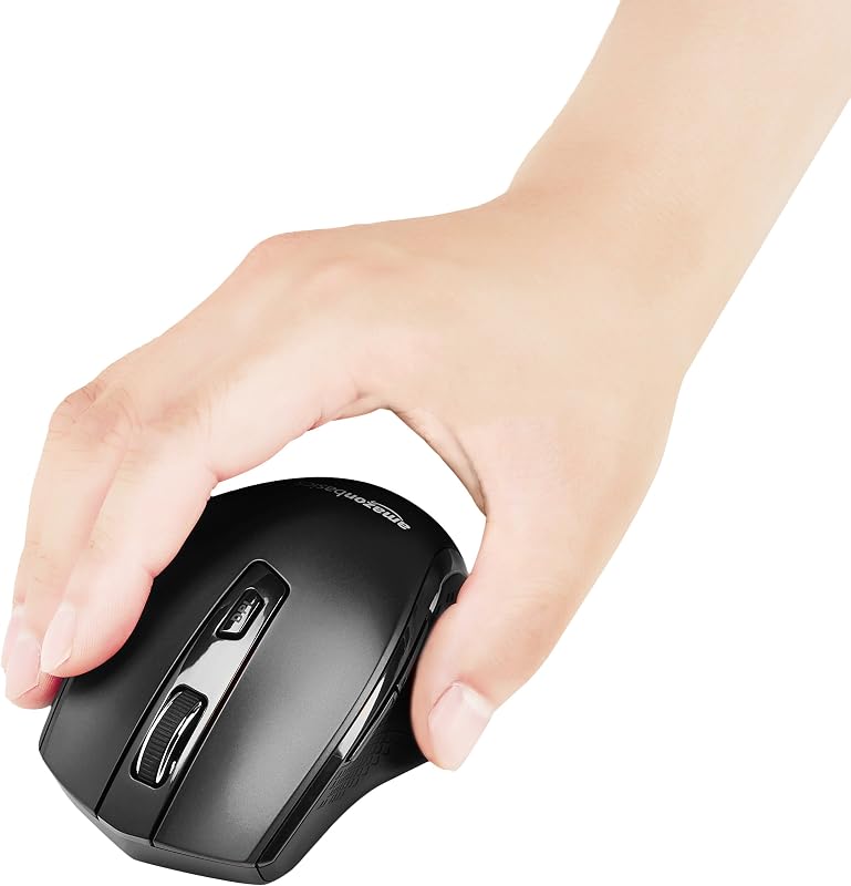 Amazon Basics Mouse sem fio ergonômico, DPI ajustável, preto