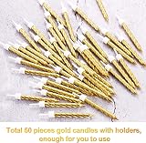 Blulu 50 Pieces Spiral Metallic Birthday Candles with Holders Gold view 3