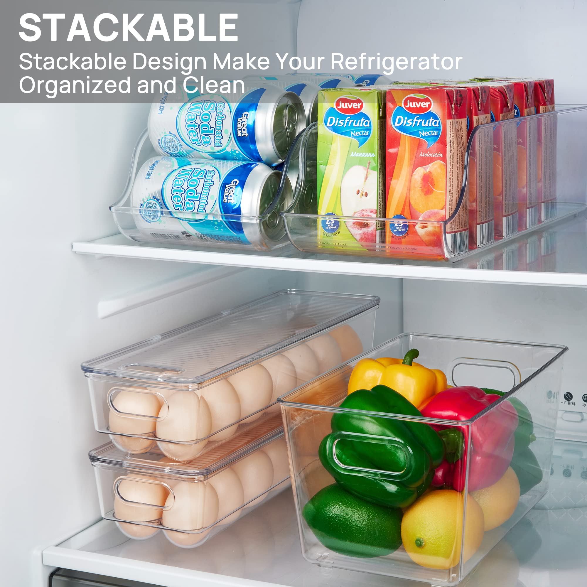 Vtopmart Egg Container Holders for Refrigerator - Clear Stackable Trays for 14 Eggs, Plastic Storage Bins for Fridge Organization (2 Pack)