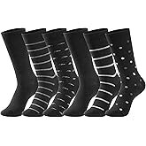 GLENMEARL Mens Dress Socks 6 Pack, Classic Patterned Black Combed Cotton Casual Mid Calf Socks for Men, Size 10-13
