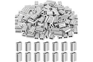 Yaocom 200 Pcs 1/8 Aluminum Crimping Loop Sleeve Cable Crimp Ferrules Wire Rope Sleeves for 1/8 Diameter Wire Rope and Cable Line Ends