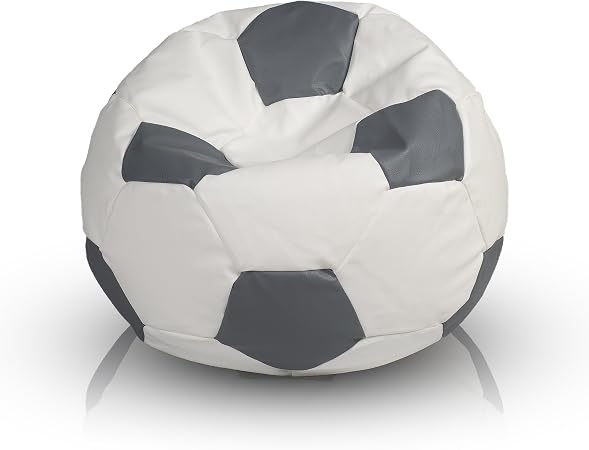Ecopuf Pouf Ballon De Foot - 90x55 Cm - Simili Cuir Bleu - Pour Chambre Enfant, Salon Ou Gaming
