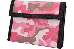 AI-DEE Trifold Canvas Outdoor Sports Wallet for Kids - Front Pocket Wallet with Zipper (Pink Camouflage2)