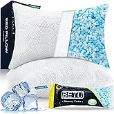BETU Cooling Pillows Queen Size Set of 2, Shredded Memory Foam Pillows Cool for Hot Sleepers, Adjustable Firm Soft Support Bed Pillows Perfect for Back Neck Pain and Side Sleeping with Cover, White
