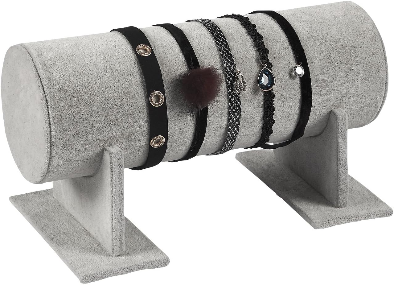 Jewelry Display Stand – Velvet T-Bar Headband Holder Organizer for Chains, Bracelets, Necklaces Showcase Storage - Grey, 12.2 x 6.5 x 6.7 Inches: Home & Kitchen