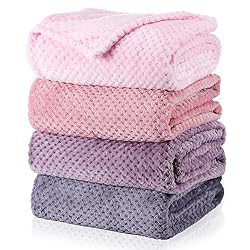 Newwiee 4 Pcs Flanne Fleece Throw Blanket for Bed
