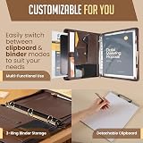 STYLIO Walnut Zipper Portfolio Binder 3 Ring Clipboard Folio Padfolio view 3