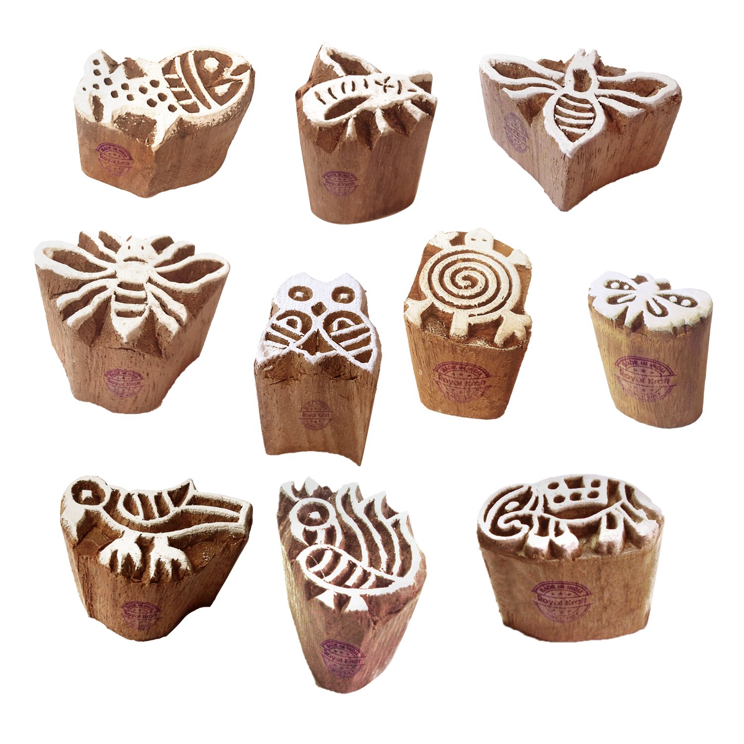 Tattoo Print Blocks Beautiful Small Animal Design Wood Stamps (Set of 10)