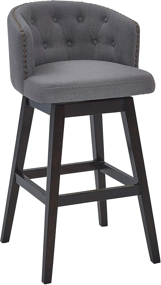 Amazon Com Celine 26 Counter Height Wood Swivel Tufted Barstool In Espresso Finish With Grey Fabric Furniture Decor
