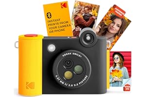 KODAK Smile+ 2-in-1 Digital Instant Print Camera & Wireless Bluetooth Photo Printer - 10MP, Special-Effect Rotating Lens, Zink 2x3” Sticky-Back Photos, Print via Fun App from Smart Devices - Black