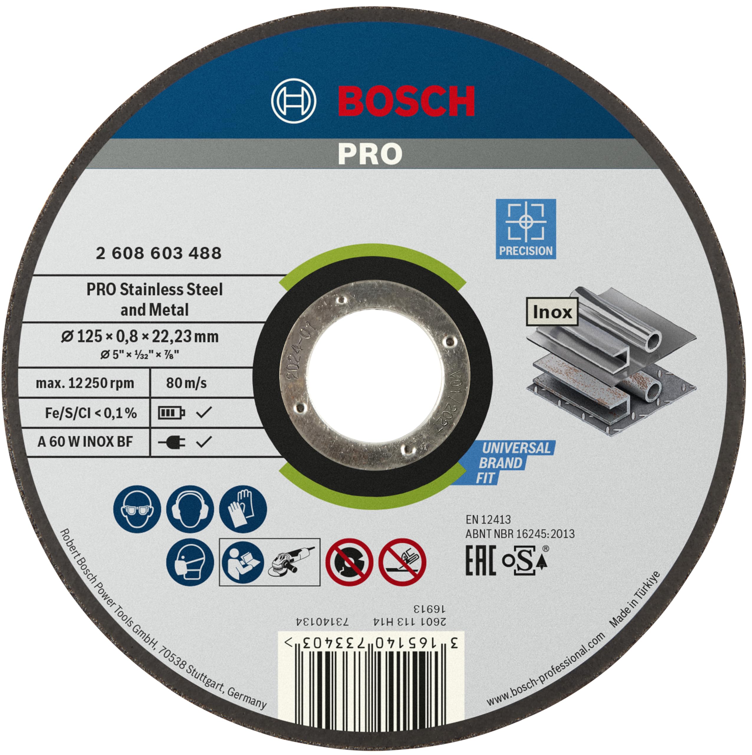 Bosch Accessories 2608603486 Cutting Disk Flat Axle Best for Stainless Steel Rapido A 60 Watt Stainless Steel BF 0.8 mm, Grey, 2608603488