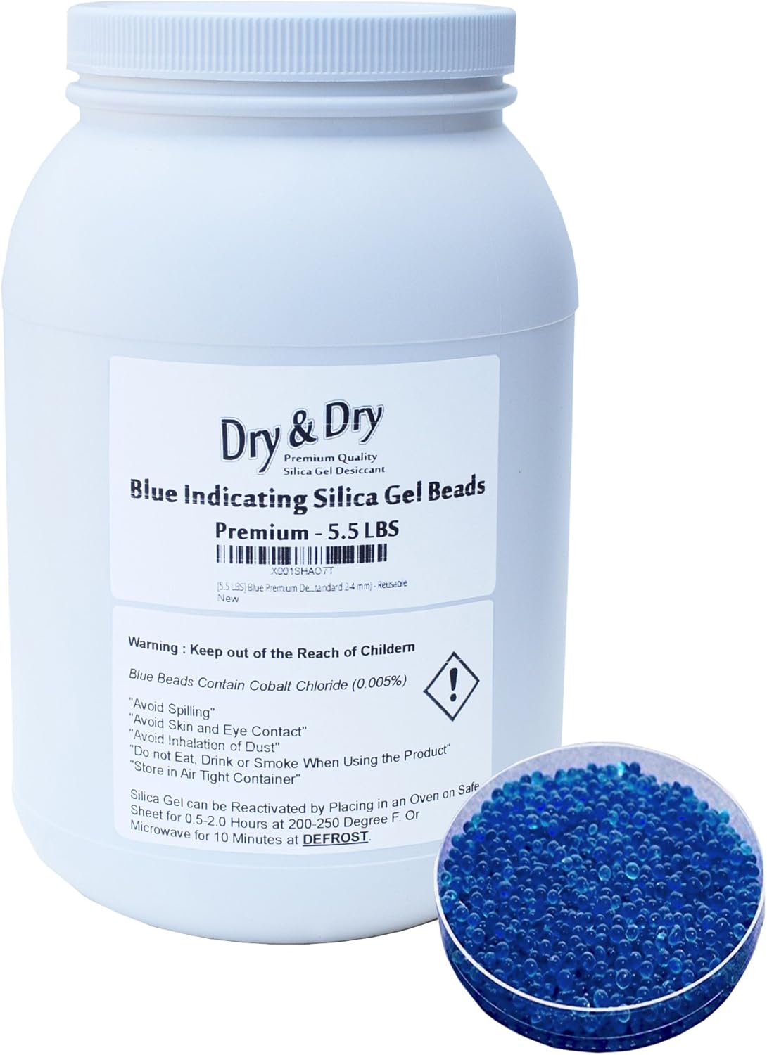 Dry & Dry [5.5 LBS] Blue Premium Desiccant Indicating Silica Gel Beads(Industry Standard 24 mm